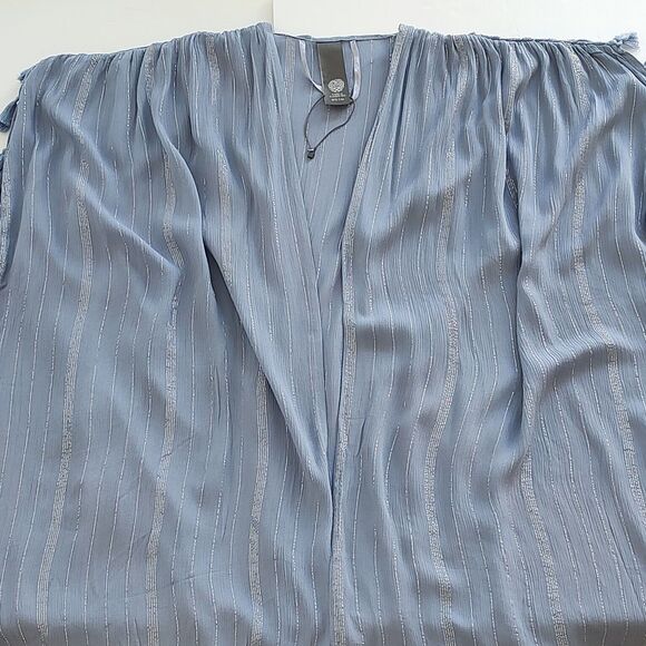 Vince Camuto Metallic Striped Blue Gray Kimono Top Wrap Open Front One Size - Picture 3 of 13